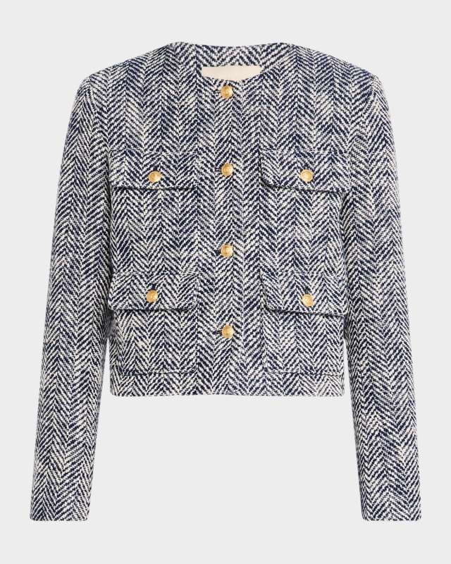 Deana Herringbone Button-Down Jacket